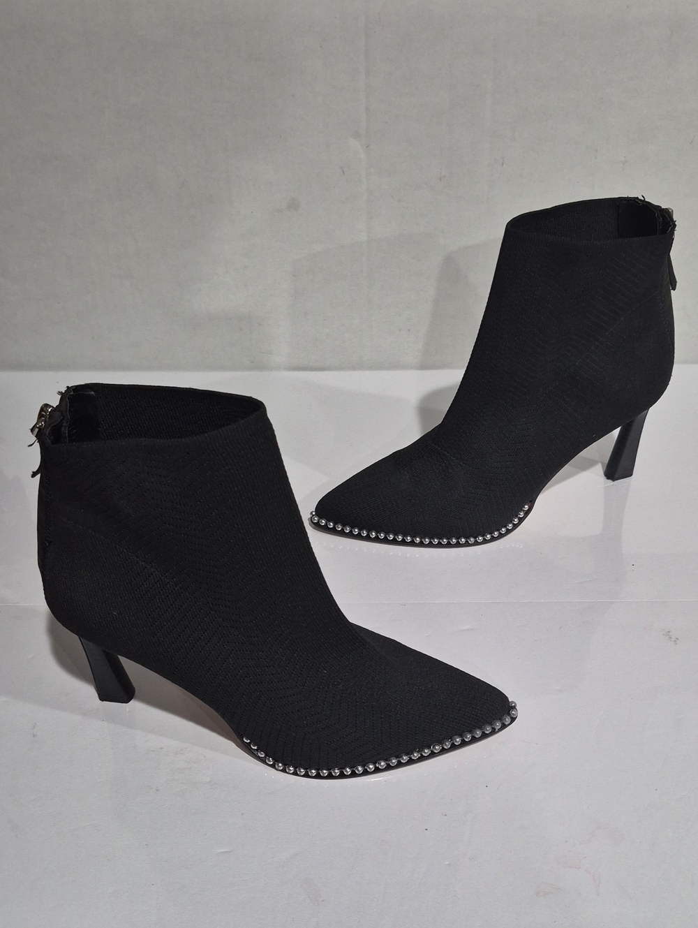 BCBG Black Pointed Ankle Booties with Silver Stud Trim Size 9